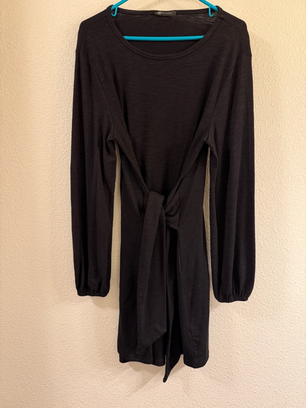 Long-Sleeve Black Tie-Waist Dress